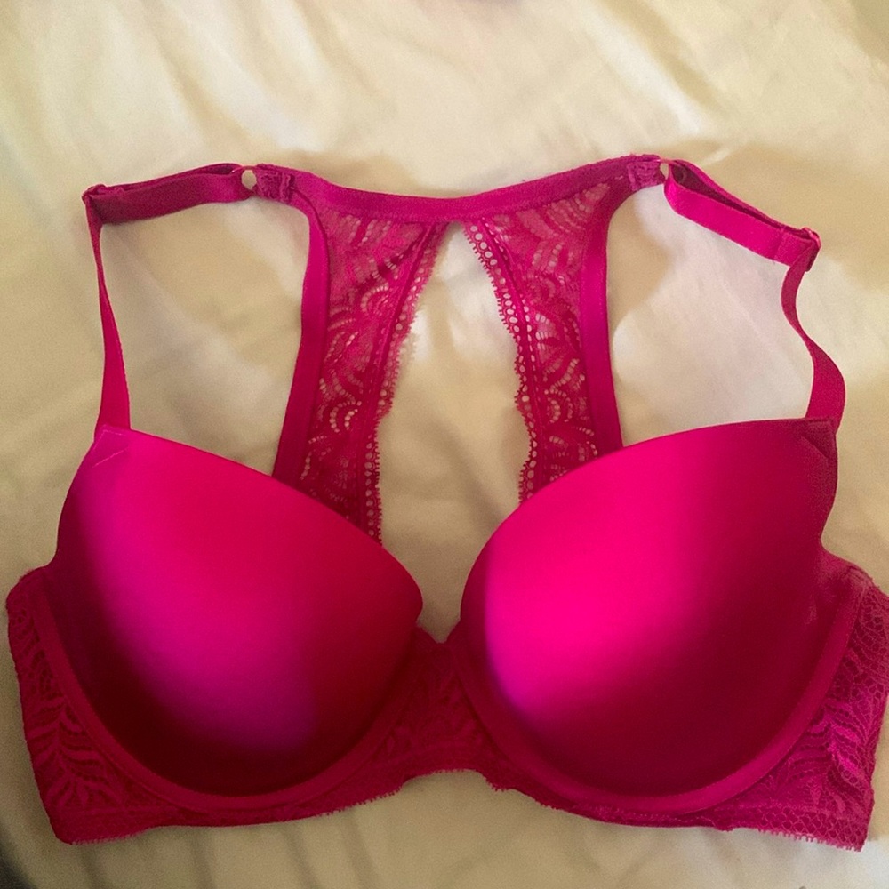Red bra with lacy straps